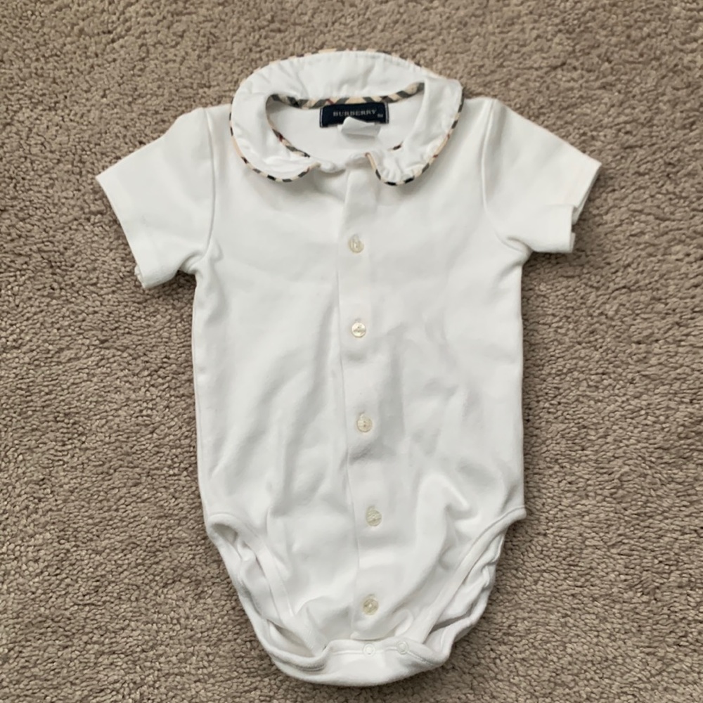 9 month old White Burberry Onsie